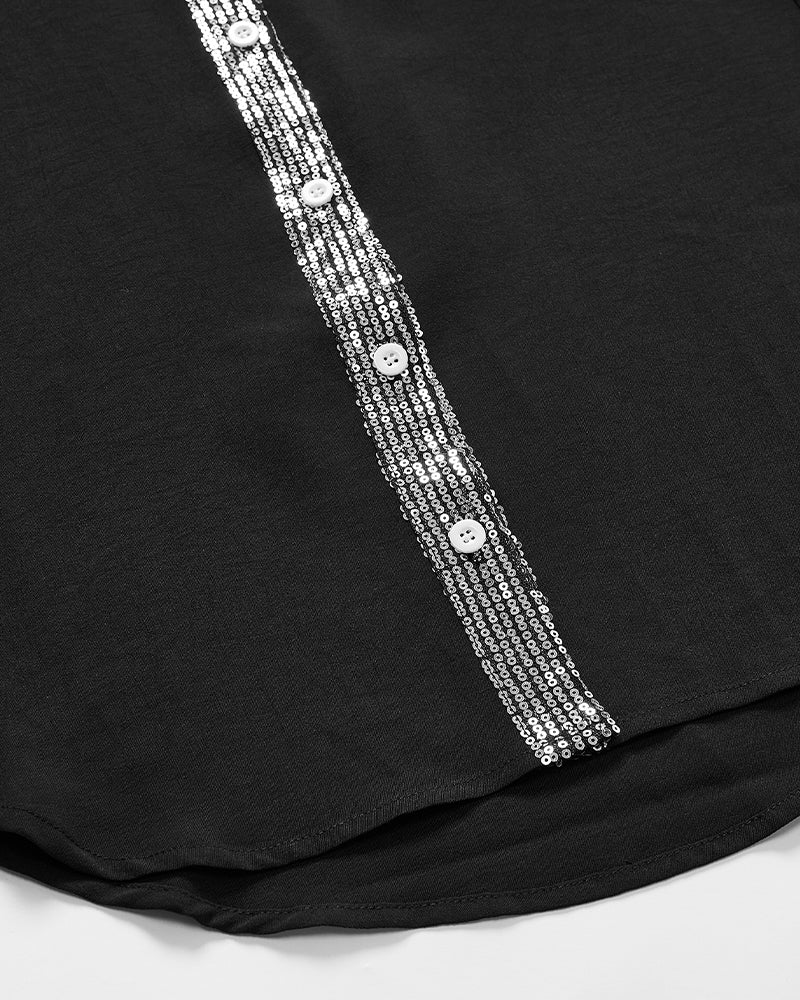 Haut décontracté à empiècements et boutons à sequins