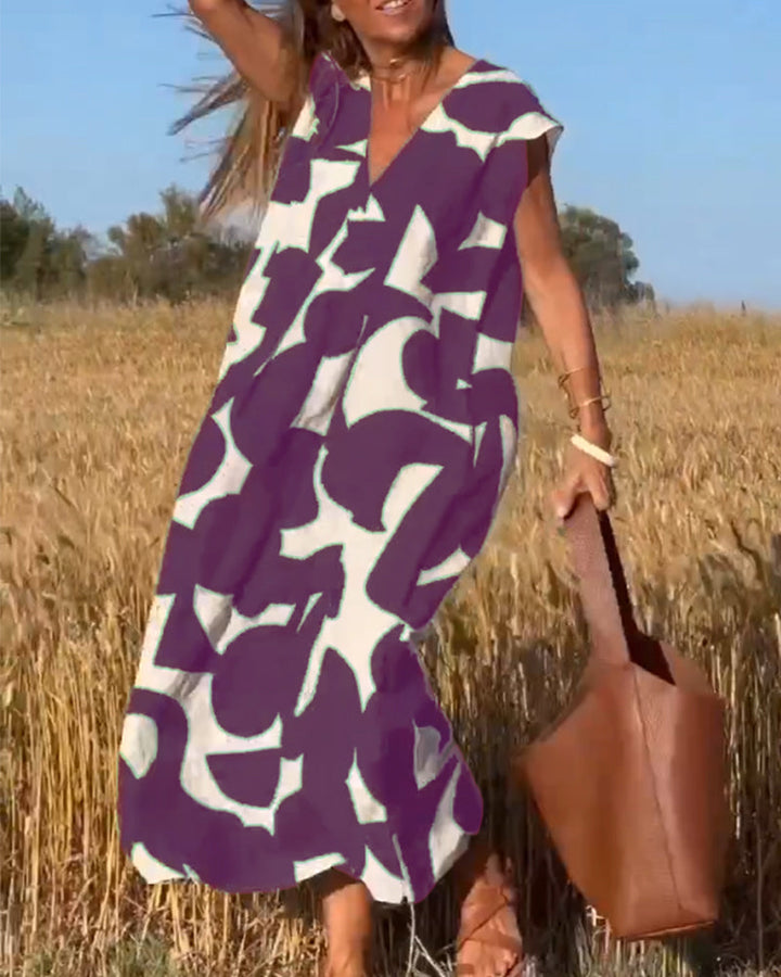 Robe avec imprimé et col en V