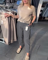 Pantalon Uni Décontracté Droit