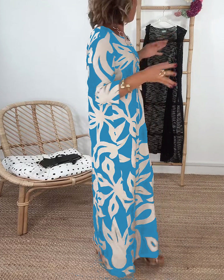 Robe À Col Rond Et Manches Longues Imprimée