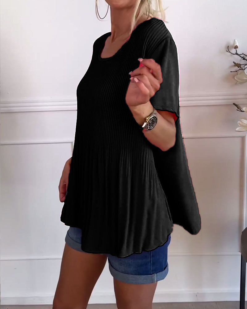 Blouse plissée col rond uni