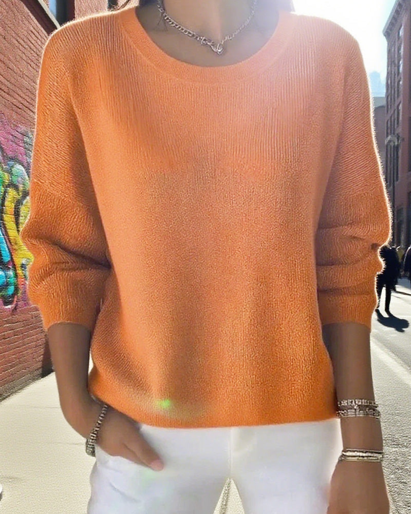 Pull Uni Col Rond Épaule Tombante
