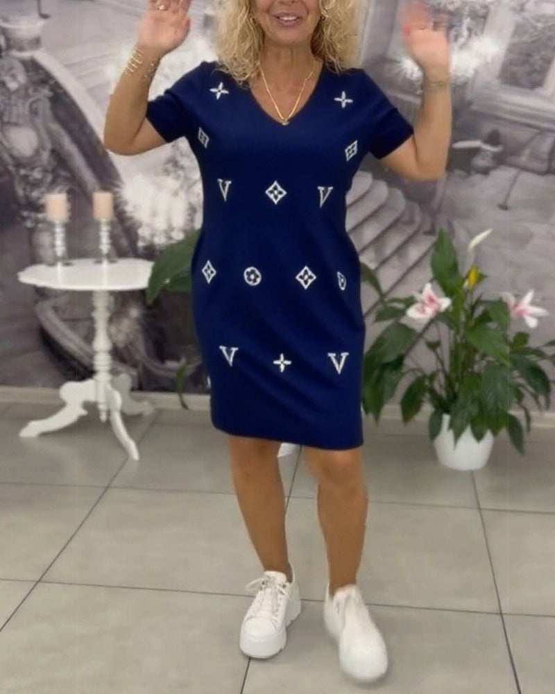 Robe Mode Col En V Manches Courtes