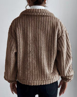 Manteau épais décontracté de couleur unie avec revers boutonné et manches longues