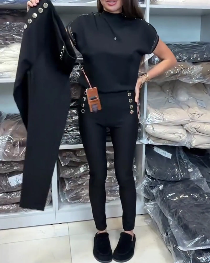 Pantalon Élégant À Boutonnage Et Stretch