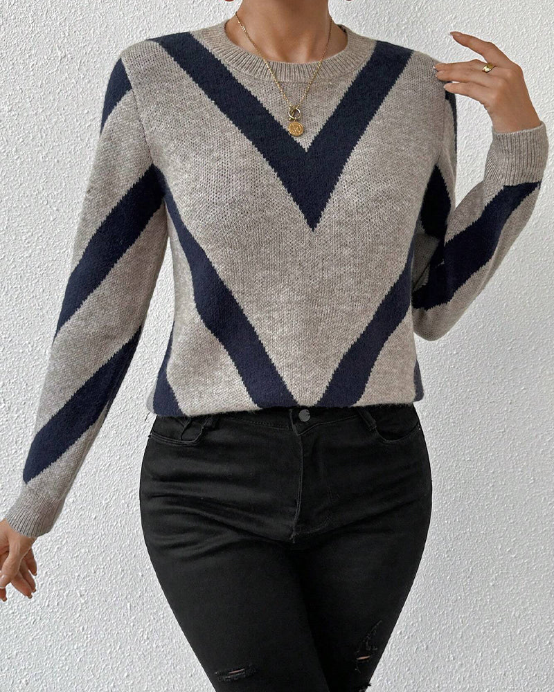 Pull Avec Caractéristiques Imprimé Géométrique Et Col Rond