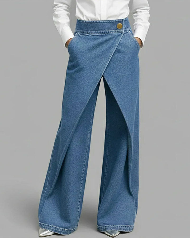 Pantalon Tendance Jambe Large En Denim
