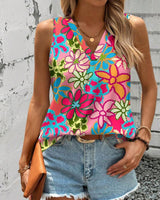 Gilet Col V Imprimé Fleuri Sans Manches