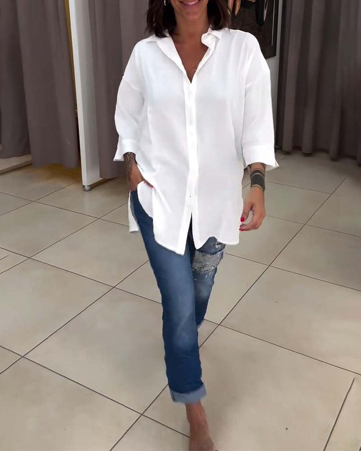 Chemise boutonnée de couleur unie à revers