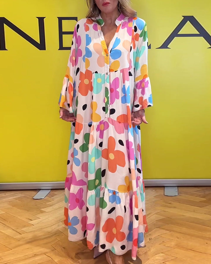 Robe décontractée à manches cloche et imprimé floral coloré