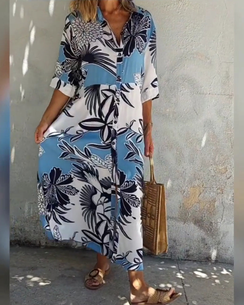 Robe chemise décontractée à imprimé floral