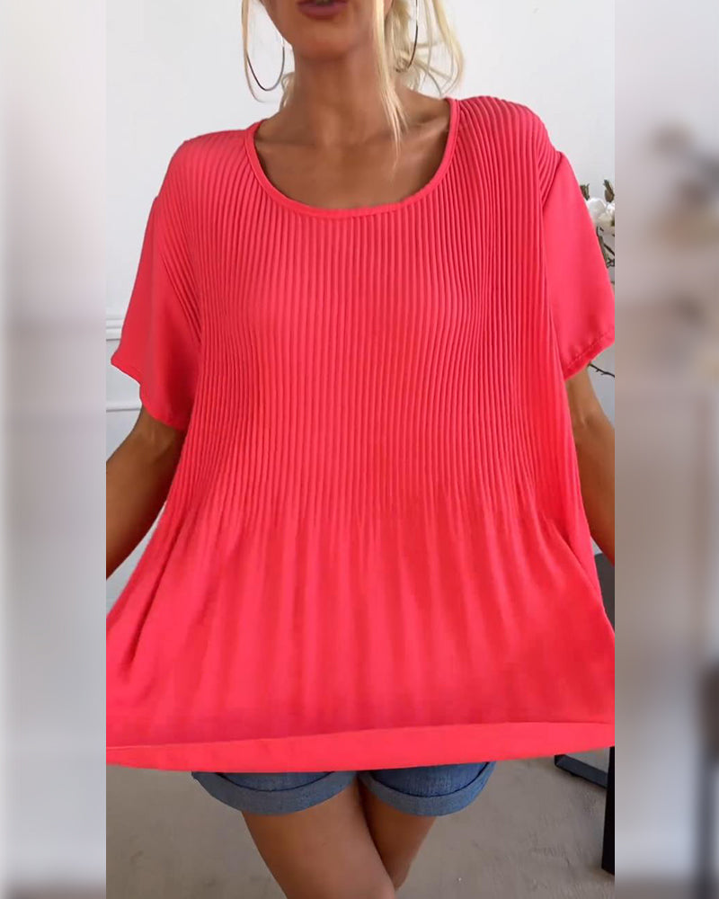 Blouse plissée col rond uni