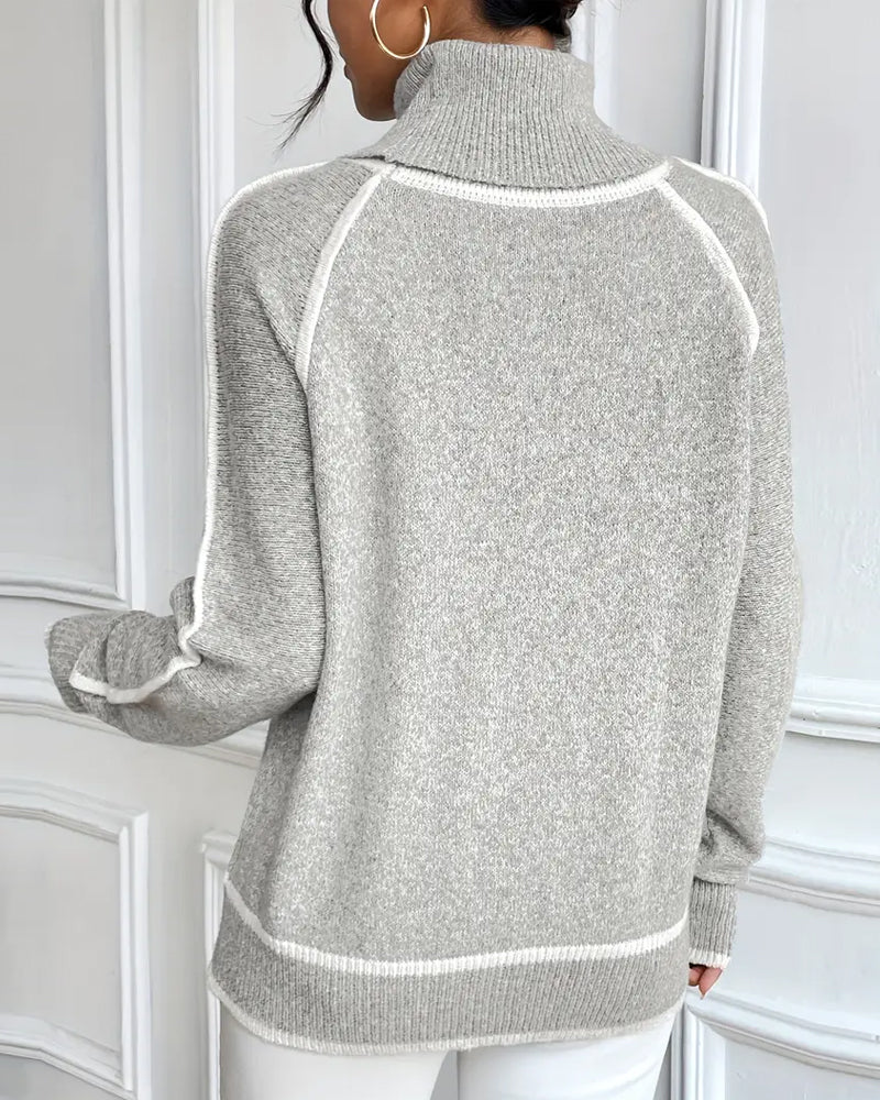 Pull Col Montant Tendance Couleur Contrastée