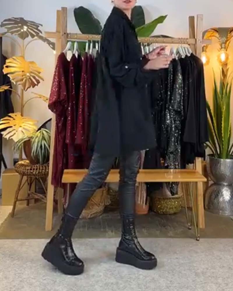 Chemise décontractée ample tempérament poche sequin