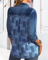 Blouse à manches longues imprimée effet denim