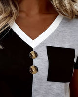 T-Shirt Col V Contraste Poche