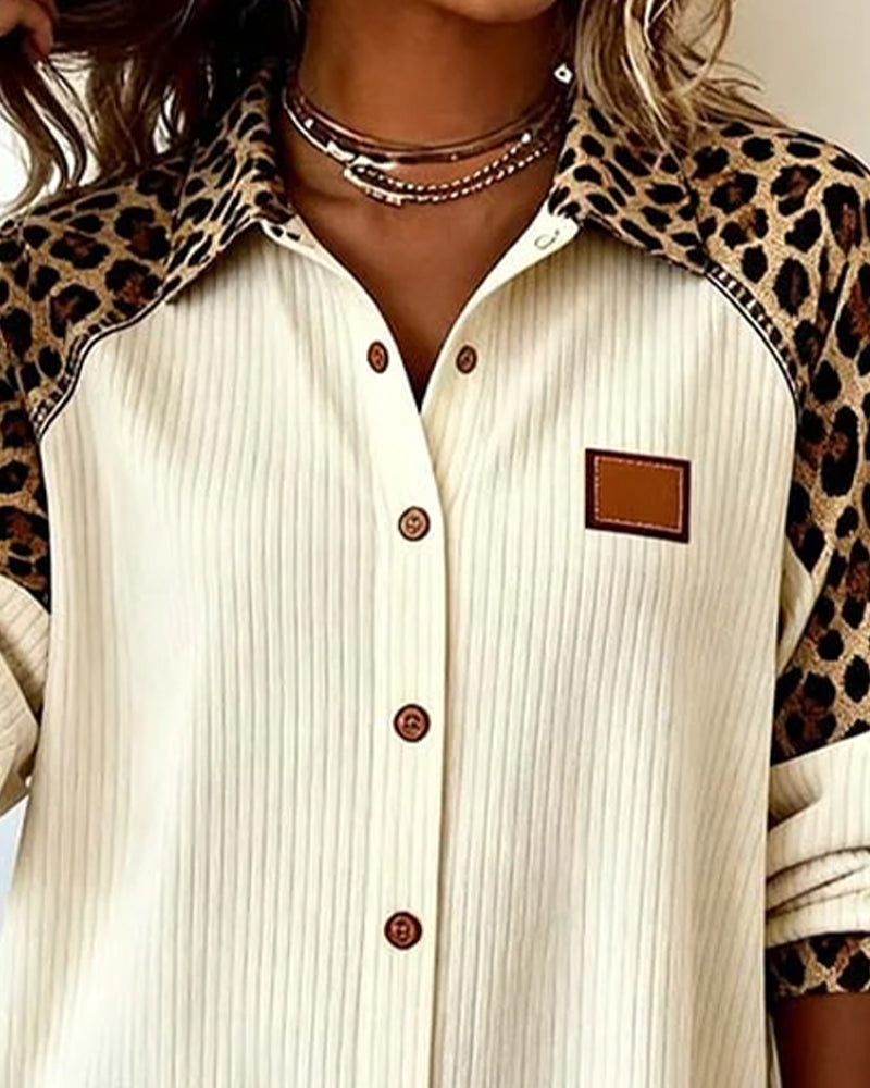 Chemise Col Revers Boutonnée Imprimé Léopard