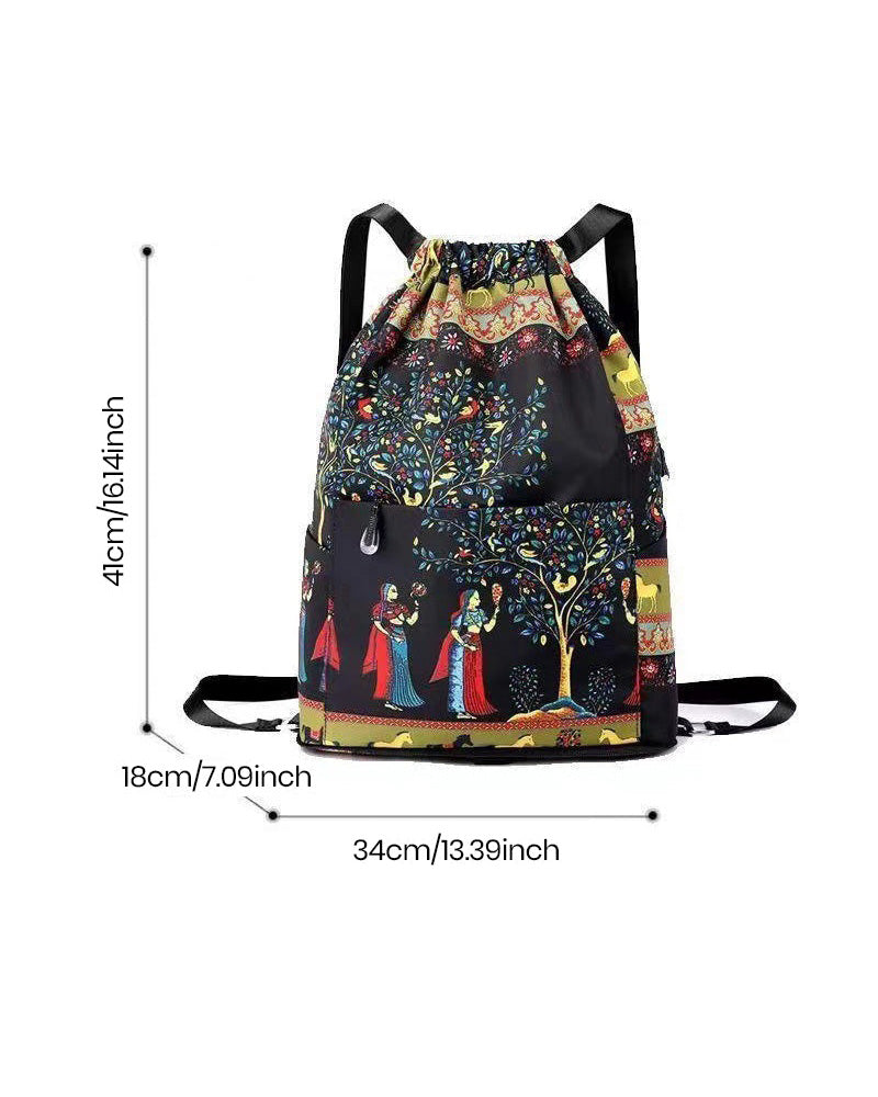 Sac à bandoulière avec cordon de serrage de style ethnique