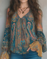 Blouse À Col V De Style Bohème À Manches Évasées