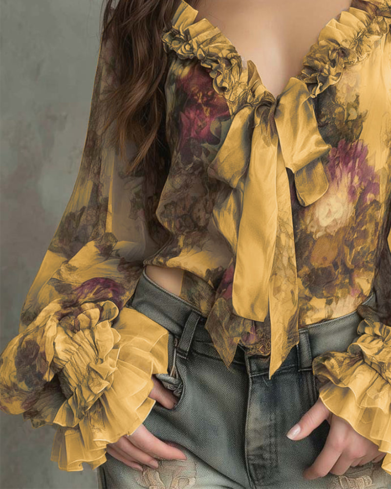 Blouse Imprimé Lotus Élégant