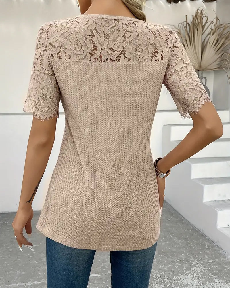 T-Shirt Dentelle Panneau Tricoté
