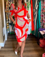 Robe imprimée droite à col en V