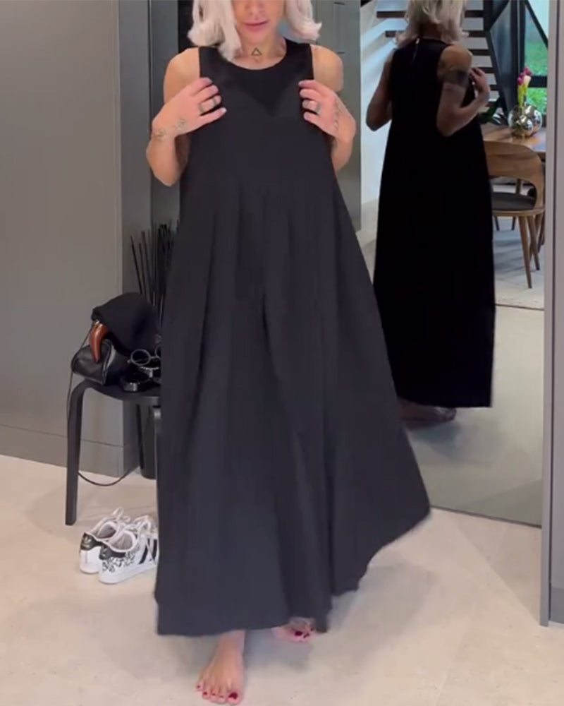 Robe débardeur plissée élégante de couleur unie