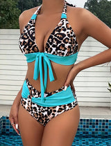 Maillot de Bain Split au Motif Léopard à Cordon