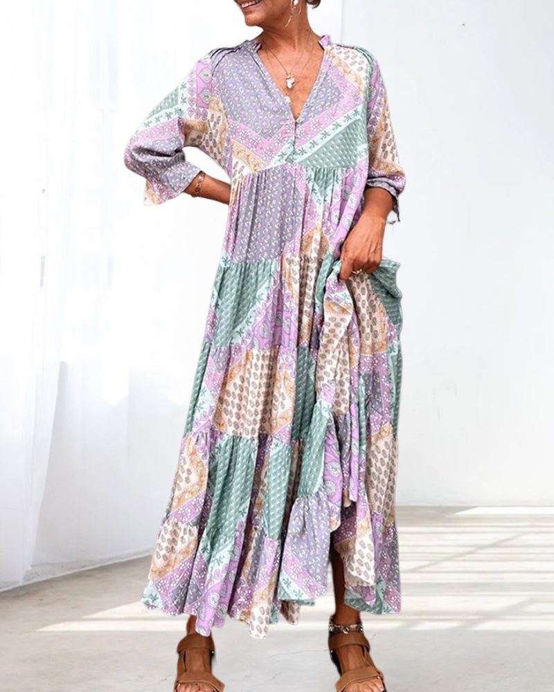 Robe à blocs de couleurs et manches 3/4