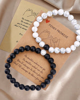 Ensemble de bracelets pour couple tissés en perles noires et blanches