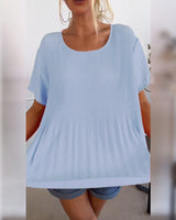 Blouse plissée col rond uni