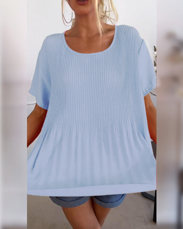 Blouse plissée col rond uni