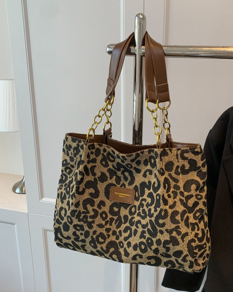 Sac porté épaule imprimé léopard