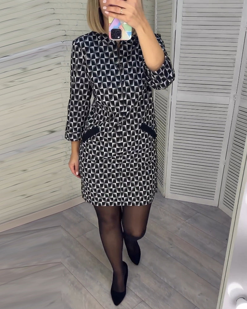 Robe à imprimé losange et manches longues