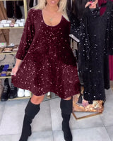 Robe En Velours Pailletée Avec Décolleté Large