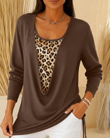 T-shirt faux deux pièces à lacets imprimé léopard