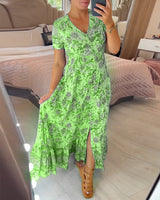 Robe col V à imprimé fleuri