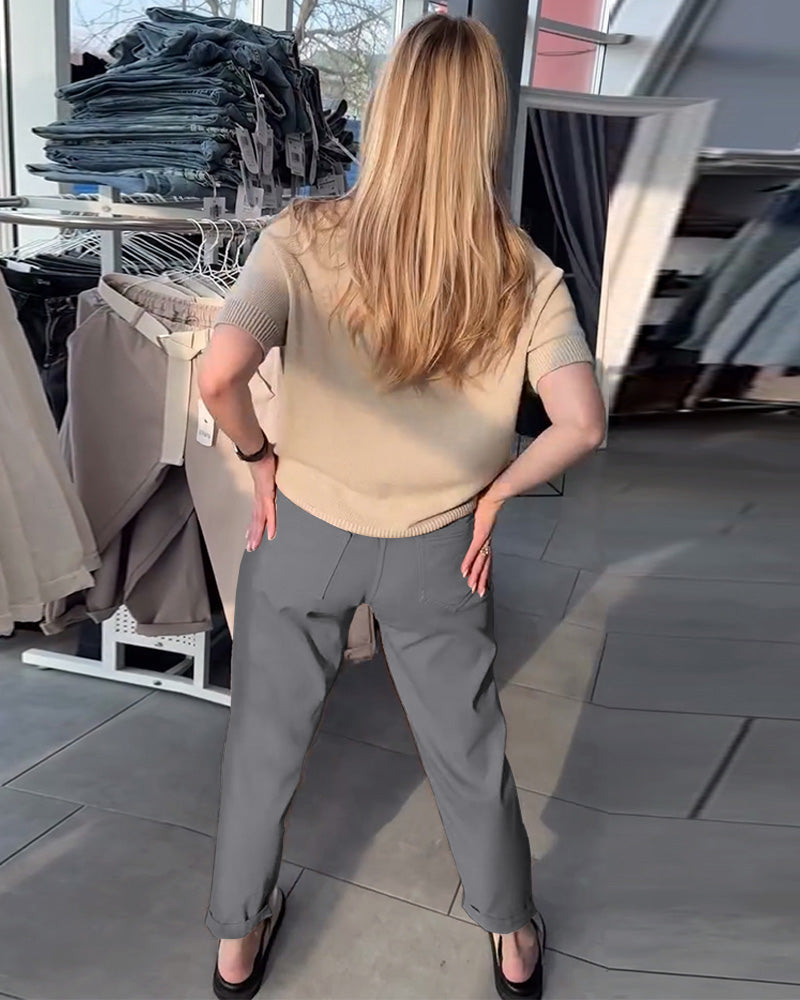 Pantalon Uni Décontracté Droit