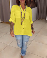 Chemise de couleur unie avec poches et boutons simples