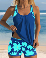 Tankini Décolleté En U Sans Manches Imprimé Boxer