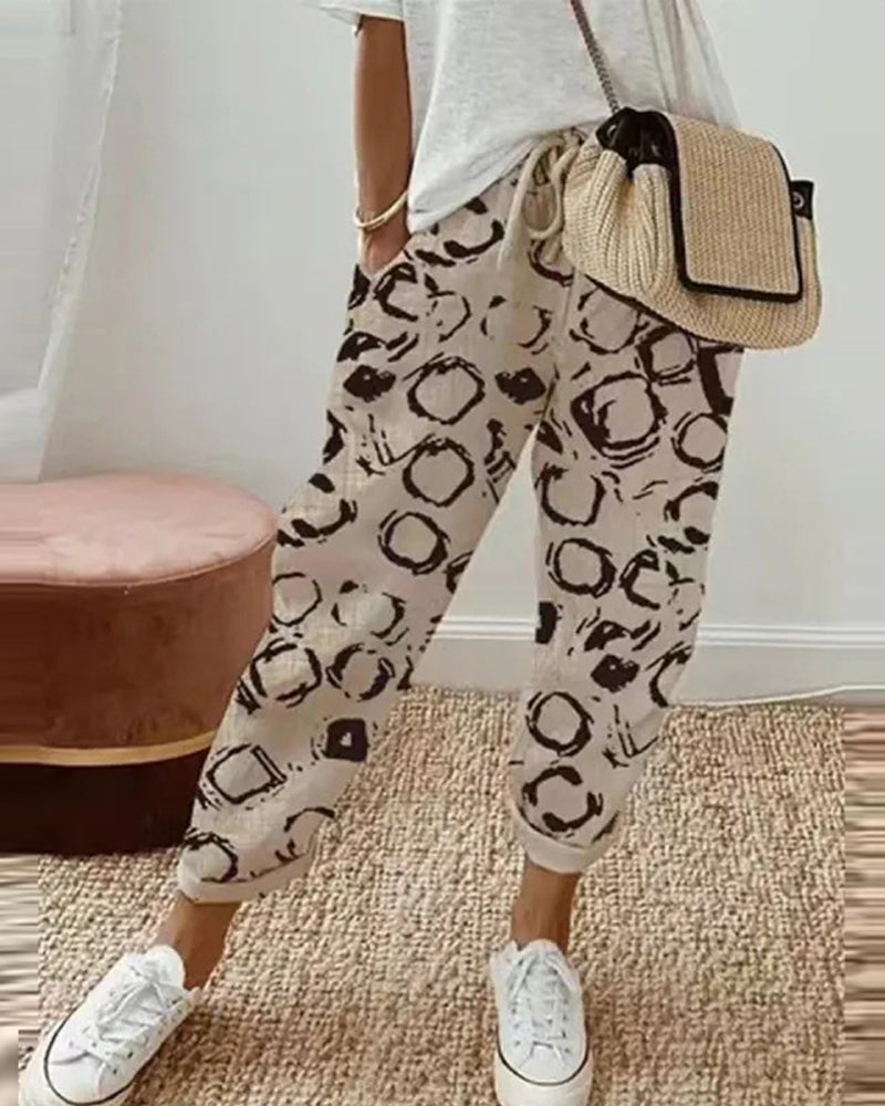 Pantalon décontracté en coton et lin pour femme