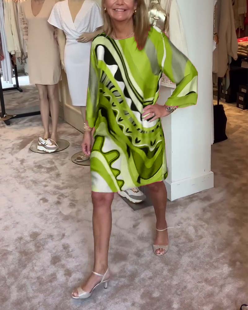 Robe midi imprimée tendance à col rond