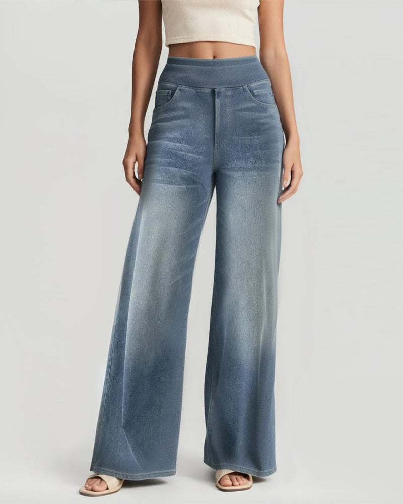 Denim Haute Taille Lavé Loose Baggy Décontracté
