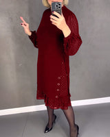 Robe élégante à pois et manches longues