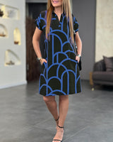 Robe midi imprimée à manches courtes et ligne de revers