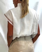 T-Shirt Col Roulé Demi Sans Manches Évidé