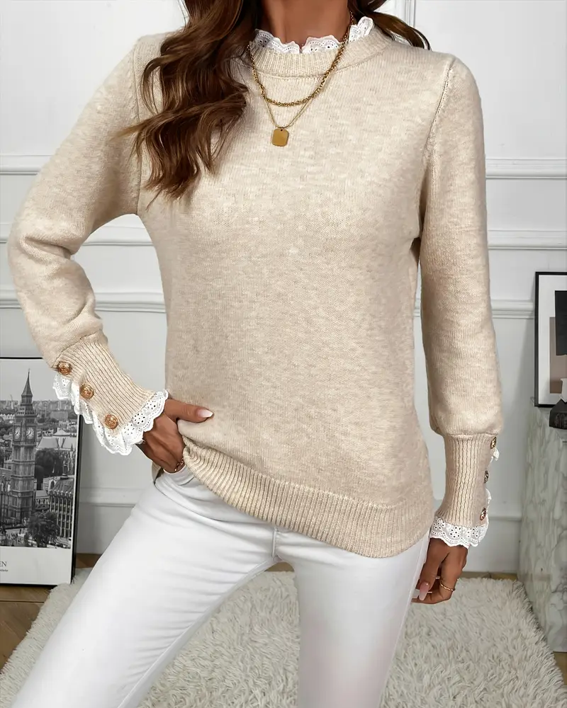 Pull Élégant Orné De Dentelle