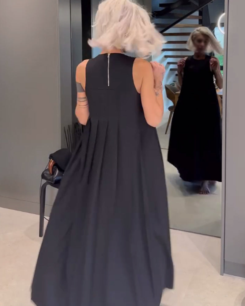 Robe débardeur plissée élégante de couleur unie