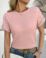 T-Shirt Col Rond Manches Courtes Évidé