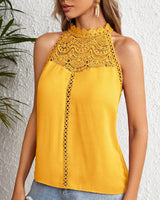 Gilet Uni Dentelle Creuse Sans Manches